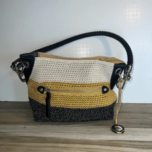 The Sak Purse Crochet Stripped Gold Tan Brown Hobo Shoulder Bag Classic Y2K - Picture 1 of 9
