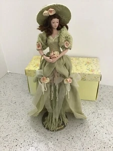 Victorian Popular Creations Tassel Doll Vintage Sage Green Purse Dress w/ Stand - Picture 1 of 8