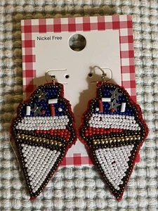 Ice Cream Cone Beaded Earrings Pierced (2pair) Nickel Free Red,White,Blue/2.5” - Picture 1 of 4