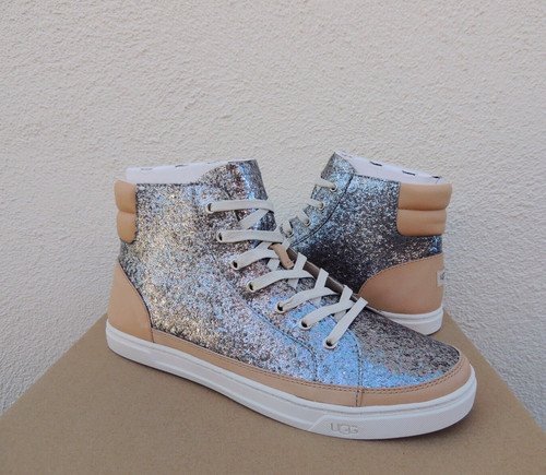 STIVALETTI UGG GUNMETAL GRADIE GLITTER IN PELLE US 6 5 EUR 37 5 ~NUOVI