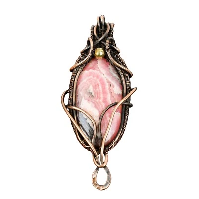 Rhodochrosite 宝石珠宝铜礼品妈妈钢丝包装吊坠 3.03 — 第 1/4 张图片