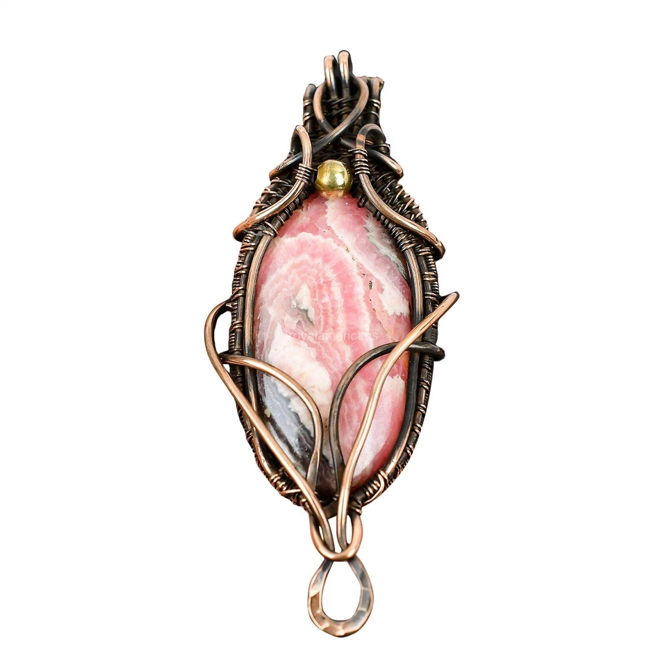 Joyería de piedras preciosas de rodocrosita regalo de cobre para mamá colgante envuelto en alambre 3,03" Foto 1 de 4