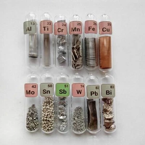 Metallset, verschiedene Elemente Proben in etikettierten Glasfläschchen - Bild 1 von 5
