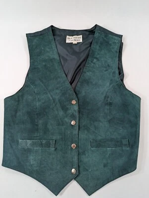 Vintage Brandon Thomas Men's Leather Vest Green Men's Large Elastic Back EUC - Image 1 of 4
