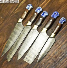 LOUIS MARTIN CUSTOM HANDMADE FIXED BLADE DAMASCUS  LOT OF 5 HUNTING CHEF KNIFE 