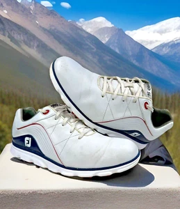 Foot Joy Pro/SL 53269 Mens Size 8.5 M Spikeless White Navy Golf Shoes - Picture 1 of 20