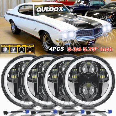 For Buick GS 455 1970-1972 Round 4pcs 5-3/4 5.75"inch LED-Halo Headlights Beam - Image 1 of 4