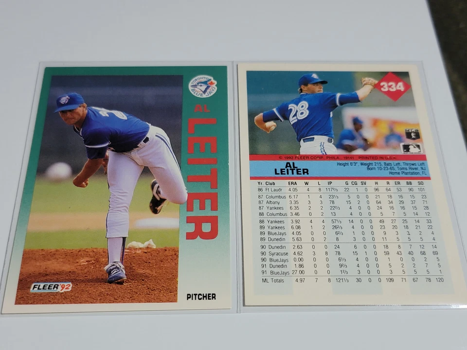 AL LEITER  (2) 1992 Fleer #334.  BLUE JAYS - Image 1 of 1