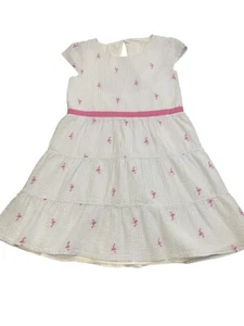 Crown & Ivy Kids Dress Girls Size 16 Blue White Striped Seersucker Flamingo Embr - Picture 1 of 13