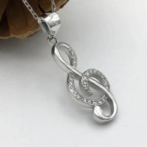 .925 Sterling Silver CZ Treble Clef Pendant with 18" Sterling Silver chain - Picture 1 of 6