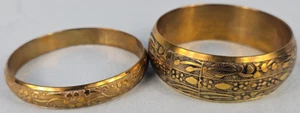 2 Vintage Brass Wide Bangle Bracelet Etched - Picture 1 of 10
