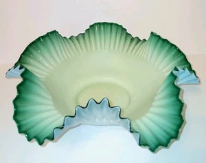 Antique Cased Green White Opalescent Glass Brides Basket Bowl Insert Victorian - Picture 1 of 10
