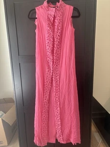 Vintage 60s Hot Pink Ruffle Peignoir Robe | Sleeveless Duster - Bild 1 von 12