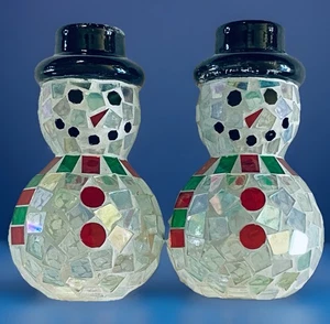 Paar (2) Mosaik Kunst Glas Schneemann Figur 6" groß Weihnachten Urlaub Dekor - Bild 1 von 7
