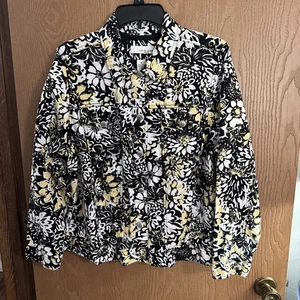 Lucy & Laurel Jacket 1X 100% Linen Floral Print Button Front Long Sleeve - Picture 1 of 4