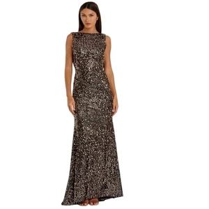 Mac Duggal Talla 2 NUEVO Bronce Capucha Cuello Barco Lentejuelas Vestido de Noche 26331  - Imagen 1 de 9