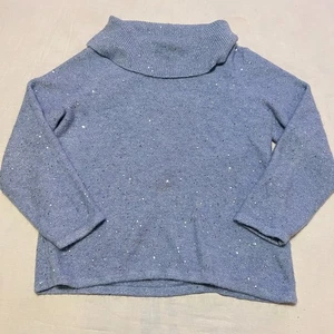 chico's women's size 3 Long Sleeve knit material blue sparkly turtle kneck sweat - Picture 1 of 6