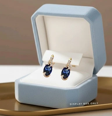 Pendientes colgantes de zafiro azul duquesa de oro rosa de 14k piedra de Swarovski creada en laboratorio  Foto 1 de 4