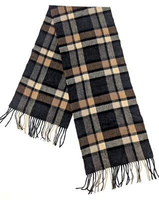 Bufanda a cuadros 100 % cachemir con flecos para habitación club, marrón gris negro, suave al tacto Foto 1 de 4