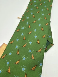Cravatta cravatta uomo nuova con etichetta CACTIES verde blu stampa coyote 100% seta Western Moon - Foto 1 di 5