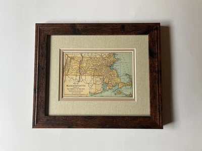 1891 MASSACHUSETTS "Copper" State Map by Matthews-Northrup Frame/Mat SEE DESCRIP - Image 1 of 3