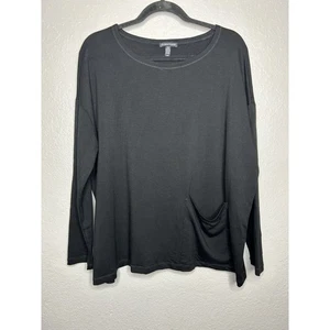 Eileen Fisher Black Soft Stretch Tencel Pocket Tee Top Size Medium Basic - Picture 1 of 8