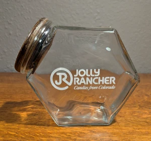 Vintage Jolly Rancher Glass Candy Jar 1986 Libbey Canada Jar with Wooden Lid - Picture 1 of 11