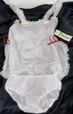 Vtg Babydoll  Lingerie Top + Bloomers Panties Nightie Set Size M USA Red/White - Image 1 of 4