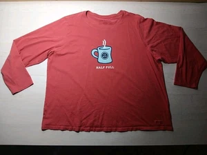 Life Is Good Salmon Pink Half Full Coffee Cup Crusher Long Sleeve Size 3XL - Picture 1 of 17