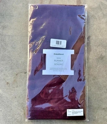 Crate & Barrel Marin 18"x120" Merlot Red European Flax Linen Table Runner NEW - Image 1 of 4