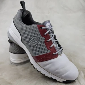 FOOTJOY Contour 54095 White Maroon Red Golf Shoes Spikes Mens Size US 9M - Picture 1 of 7