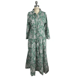 India Amory women’s the shirt dress legume green floral blockprint sz large - Picture 1 of 8