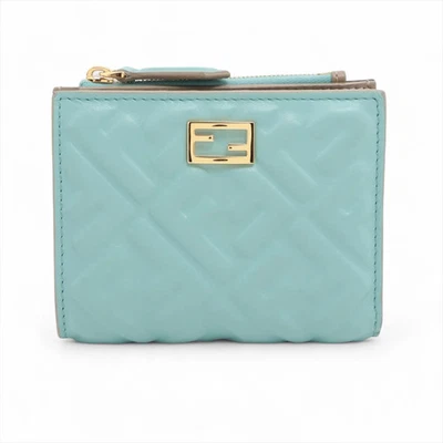 Fendi ZUCCa 8M0506 Leather Compact Wallet Blue - Image 1 of 4