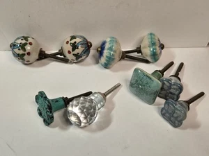Set Of 9 Vintage Door Drawer Knobs - Ceramic, Crystal & Metal Assorted Mix - Picture 1 of 7