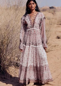 NWT! Hermant & Nandita • Noor Printed Lace-Up Maxi Dress • SZ M • Retail $597 - Picture 1 of 24