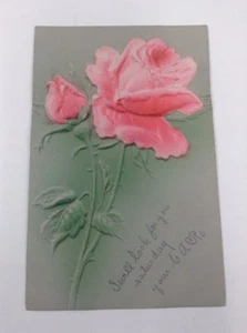 Cartolina auguri rosa in rilievo fiori rosa vintage primi '900 spedita - Foto 1 di 10