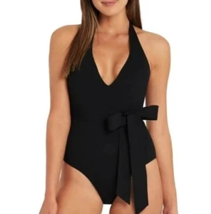 Sea Level Swim Dark Romance schwarzer Badeanzug mit gebundenem Gürtel US 6 AUS 10 One - Bild 1 von 12