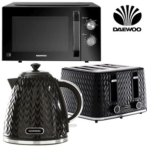 Daewoo ARGYLE 1.7L 3000W Kettle 4-Slice Toaster & Large 23L Microwave Set Black - Picture 1 of 10