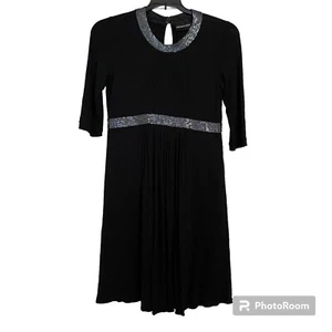 Emporio Armani Women’s Beaded Pleated Dress Black US 6 IT 40 - Picture 1 of 16