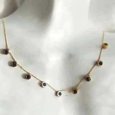 Women Necklace Pendant 16'' 3Ct Round Simulated Sapphire 14K Yellow Gold Plated - Image 1 of 4