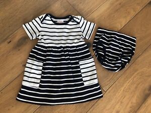 Adorable Hanna Andersson Navy White Stripe Nautical Cotton Dress & Bloomers 2T