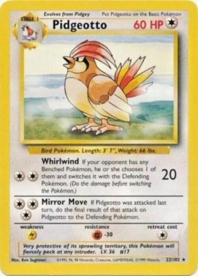 Pokémon TCG - Pidgeotto 22/102 - Rare Unlimited - Base Set Unlimited [Near Mint] - Image 1 of 2