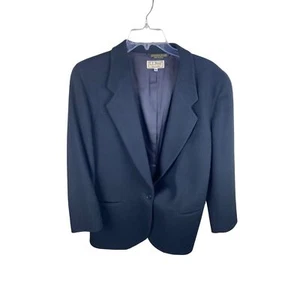 LL Bean Vintage Black Wool Cashmere Blend Lined Blazer Jacket 12P Button USA - Picture 1 of 4