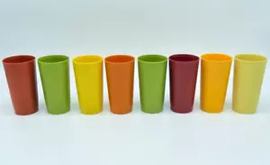 Set of 8 Vintage Harvest Colors 5-1/4" Tupperware 12 oz Tumblers #873 Yellow Red - Picture 1 of 5