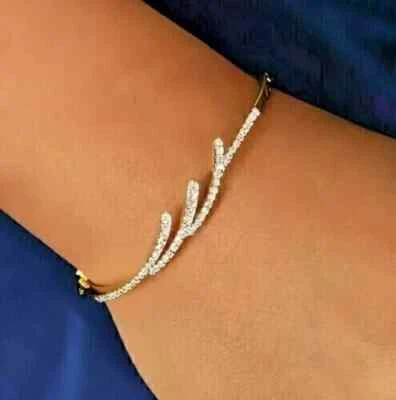 Round Cut Lab Created Diamond Women's Bangle Bracelet 14K Yellow Gold Plated Foto 1 de 4