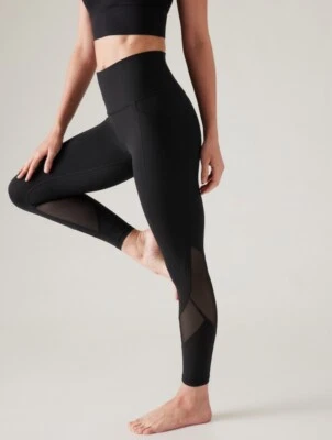 NWOT Athleta Salutation Stash Mesh 7/8 Tight Black SP S Petite Yoga Studio Sport - Image 1 of 4
