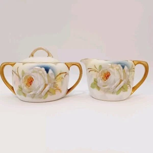 RS Prussia Creamer and Sugar Set White Rose Gold Decoration - Picture 1 of 10