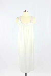 Camisón Negligee Vintage Años 80 Sin Marca Blanco Satinado Pastel Rayas, Talla Única - Imagen 1 de 9