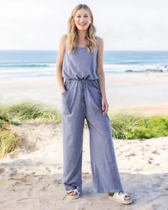 Celtic & Co Jumpsuit SIZE 10 BNWT Striped White Blue Cornflower NEW Sleeveless - Picture 1 of 9