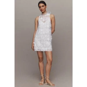 BHLDN Anthropologie Women’s 3D Floral Lace High-Neck Back-Bow Mini Dress Sz S - Picture 1 of 11